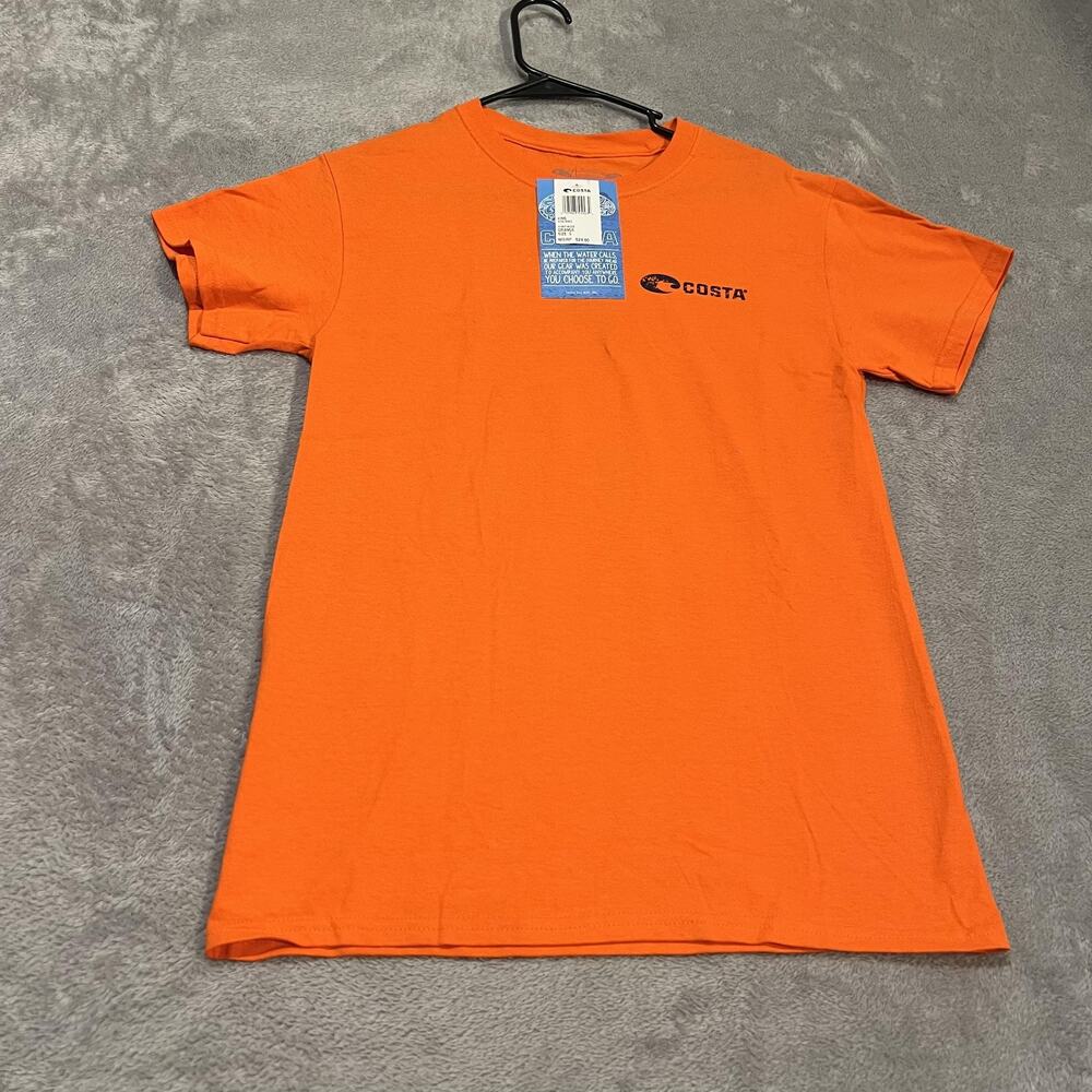 Costa Del Mar Shirt Mens Small Orange Fishing Marlin Graphic T-Shirt Tee NWT